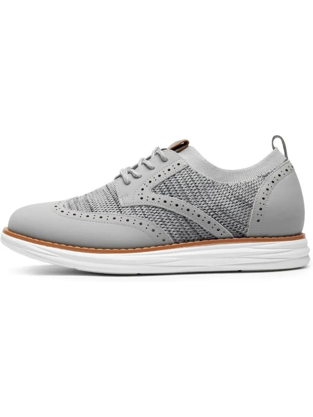Men's Grey White Knit Mesh Dress Sneakers Lace Up Casual Walking Oxford Shoes